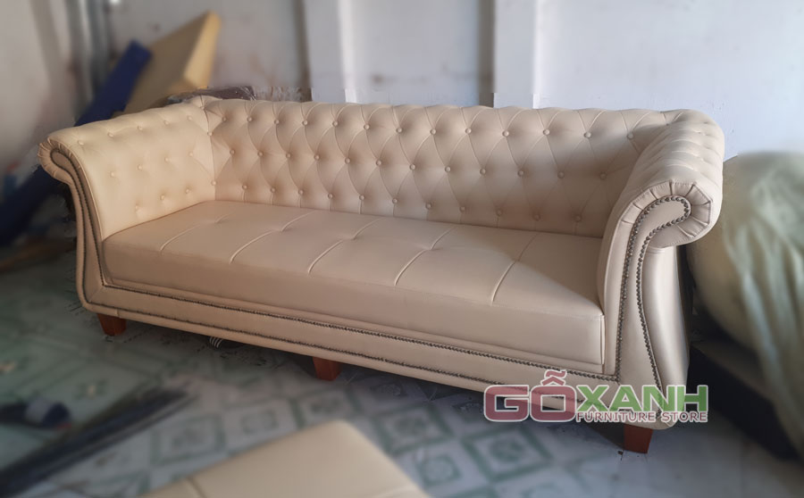 Băng sofa dài tân cổ điển bọc da công nghiệp Hàn Quốc, sản xuất sofa theo yêu cầu