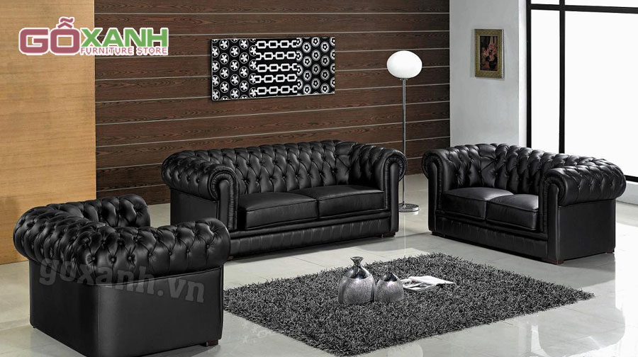 Bộ sofa tân cổ điển màu đen sang trọng, trọn bộ sofa cao cấp giá cực tốt