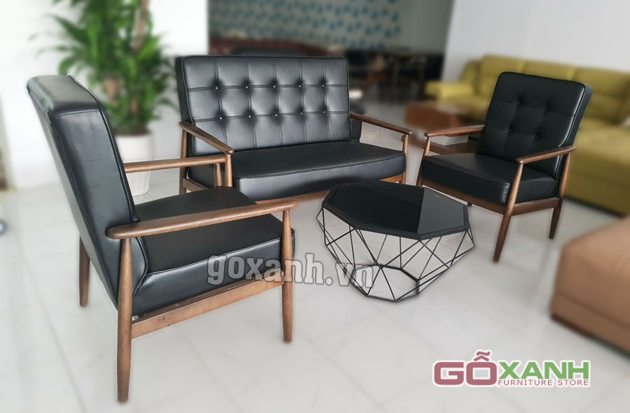 Ghế gỗ bọc da (simili cao cấp) Hàn Quốc, Bộ sofa gỗ sồi 1