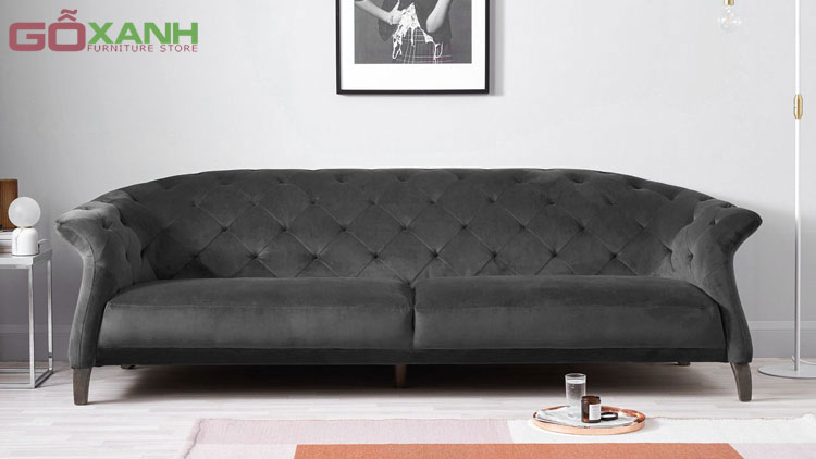 Ghế sofa tân cổ điển bọc vải nhung màu xám 1