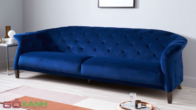 Ghế sofa tân cổ điển bọc vải nhung màu xanh