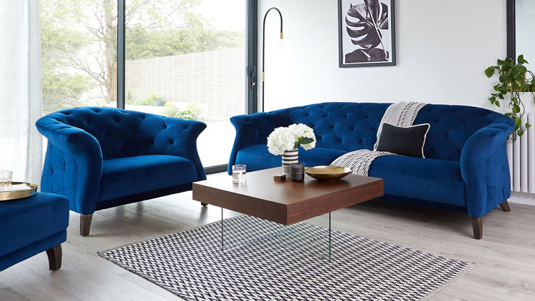 Ghế sofa tân cổ điển bọc vải nhung màu xanh 3