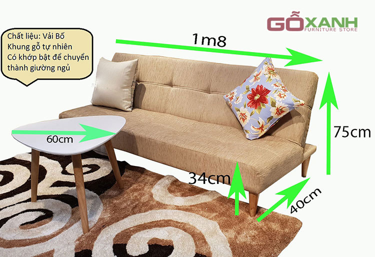 Bộ bàn ghế sofa giường mini dài 1800mm/ Sofa giường nằm 6