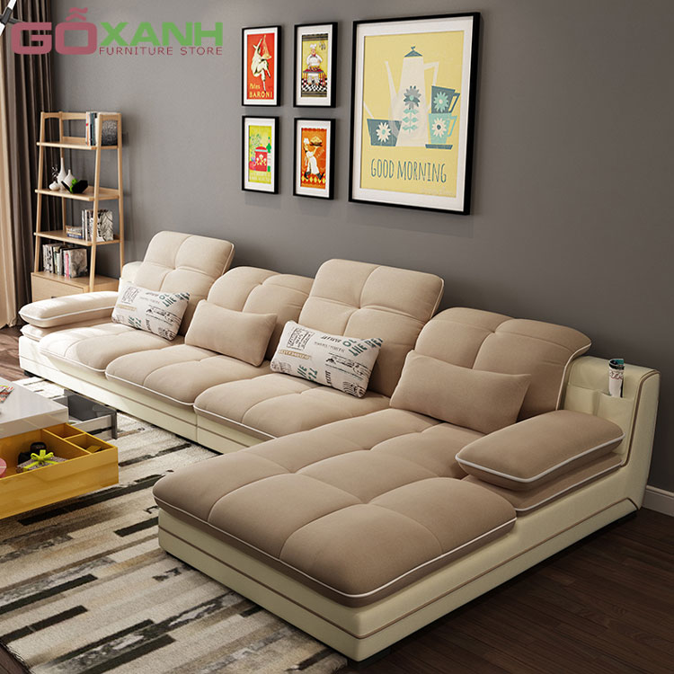 Ghế sofa vải hiện đại cho căn hộ chung cư sang trọng màu cà phê sữa