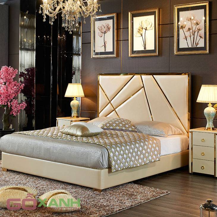 Giường ngủ inox 304 xi mạ vàng PVC