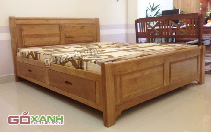 Mẫu giường ngủ có hộc kéo, giường ngủ gỗ tự nhiên có 2 ngăn kéo
