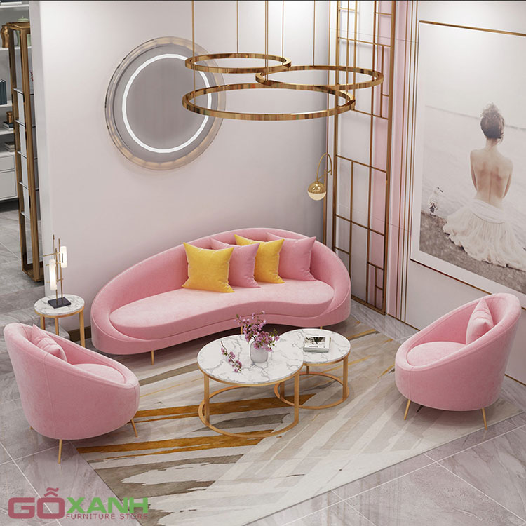 Bộ ghế sofa màu hồng đẹp cho studio hình cưới